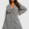 Grande Taille - Robe Blazer à Ceinture Et Motif Pied-de-poule