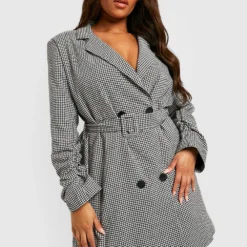 Grande Taille - Robe Blazer à Ceinture Et Motif Pied-de-poule -Pas Cher Vêtue Diva Magasin gzz31207 black xl 2
