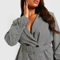 Grande Taille - Robe Blazer à Ceinture Et Motif Pied-de-poule -Pas Cher Vêtue Diva Magasin gzz31207 black xl 3