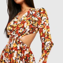 Robe Fleurie à Découpes -Pas Cher Vêtue Diva Magasin gzz31341 black xl 2