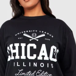 Grande Taille - Robe T-shirt à Slogan Chicago -Pas Cher Vêtue Diva Magasin gzz31378 black xl 2