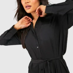 BOOHOO Robe Chemise à Ceinture 9 BOOHOO Robe Chemise à Ceinture -Pas Cher Vêtue Diva Magasin gzz31535 black xl 3