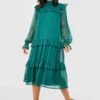 Robe Patineuse En Mesh Plumetis à Col Montant -Pas Cher Vêtue Diva Magasin gzz31537 emerald xl