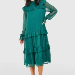 Robe Patineuse En Mesh Plumetis à Col Montant 8 Robe Patineuse En Mesh Plumetis à Col Montant -Pas Cher Vêtue Diva Magasin gzz31537 emerald xl 2