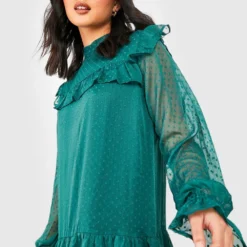 Robe Patineuse En Mesh Plumetis à Col Montant 9 Robe Patineuse En Mesh Plumetis à Col Montant -Pas Cher Vêtue Diva Magasin gzz31537 emerald xl 3