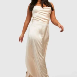 Grande Taille - Robe Satinée à Col Bénitier -Pas Cher Vêtue Diva Magasin gzz31591 stone xl 2