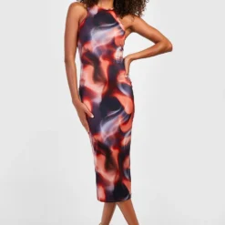 Tall - Robe Moulante Soyeuse à Imprimé Abstrait 8 Tall - Robe Moulante Soyeuse à Imprimé Abstrait -Pas Cher Vêtue Diva Magasin gzz31890 orange xl 2