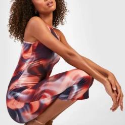 Tall - Robe Moulante Soyeuse à Imprimé Abstrait 9 Tall - Robe Moulante Soyeuse à Imprimé Abstrait -Pas Cher Vêtue Diva Magasin gzz31890 orange xl 3