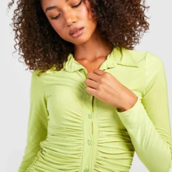 Tall - Robe Chemise Froncée Boutonnée -Pas Cher Vêtue Diva Magasin gzz31892 lime xl 3