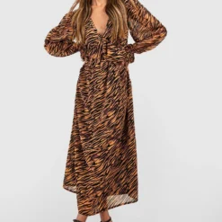 Robe Mi-longue Zébrée à Volants -Pas Cher Vêtue Diva Magasin gzz32102 brown xl 2