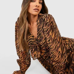 Robe Mi-longue Zébrée à Volants -Pas Cher Vêtue Diva Magasin gzz32102 brown xl 3