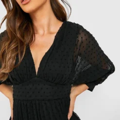 Robe En Plumetis à Manches Ballon -Pas Cher Vêtue Diva Magasin gzz32131 black xl 2