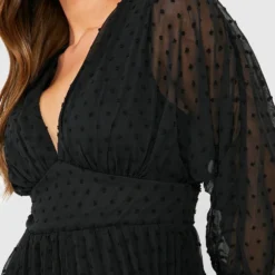 Robe En Plumetis à Manches Ballon -Pas Cher Vêtue Diva Magasin gzz32131 black xl 3