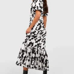 Robe Longue à Manches Bouffantes Et Imprimé Abstrait -Pas Cher Vêtue Diva Magasin gzz32274 black xl 1