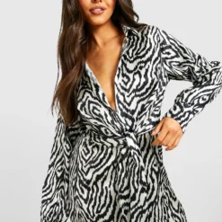 Robe Chemise Mi-longue Satinée Zébrée -Pas Cher Vêtue Diva Magasin gzz32345 black xl 2