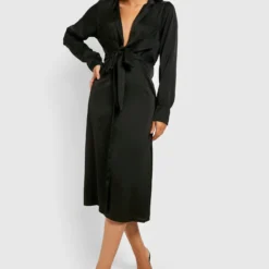 Robe Chemise Mi-longue Satinée -Pas Cher Vêtue Diva Magasin gzz32346 black xl 3 scaled