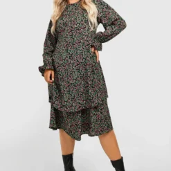 Grande Taille - Robe Mi-longue à Col Rond Et Volants 9 Grande Taille - Robe Mi-longue à Col Rond Et Volants -Pas Cher Vêtue Diva Magasin gzz32405 leopard xl 3