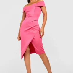 Robe Mi-longue Moulante à épaules Tombantes -Pas Cher Vêtue Diva Magasin gzz32482 hot20pink xl 2