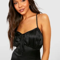 Robe Mi-longue Satinée à Bretelles -Pas Cher Vêtue Diva Magasin gzz32490 black xl 3