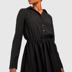 Tall - Robe Chemise Texturée -Pas Cher Vêtue Diva Magasin gzz32695 black xl 3