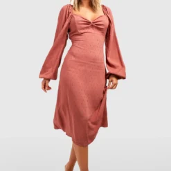 Robe Métallisée En Plumetis à Manches Bouffantes -Pas Cher Vêtue Diva Magasin gzz32740 rose xl 2 scaled