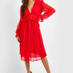 Robe Mi-longue Basique -Pas Cher Vêtue Diva Magasin gzz32870 red xl 2