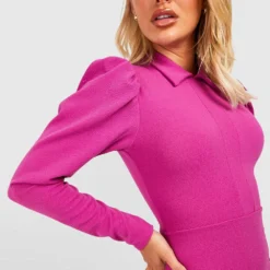Robe Mi-longue à Revers Et Manches Longues -Pas Cher Vêtue Diva Magasin gzz33018 magenta xl 2