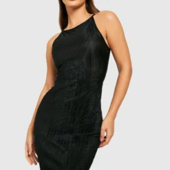 Robe Mi-longue Plissée Fendue -Pas Cher Vêtue Diva Magasin gzz33021 black xl 3