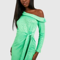 Robe Asymétrique Soyeuse En Jacquard -Pas Cher Vêtue Diva Magasin gzz33029 green xl 3
