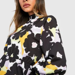 Robe Mi-longue Fleurie à Col Montant -Pas Cher Vêtue Diva Magasin gzz33035 black xl 3