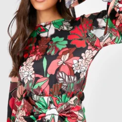 Robe Portefeuille Nouée à Imprimé Fleuri -Pas Cher Vêtue Diva Magasin gzz33110 black xl 3