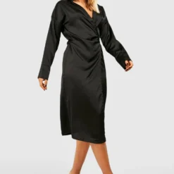 Robe Chemise Mi-longue Satinée -Pas Cher Vêtue Diva Magasin gzz33125 black xl 2