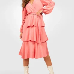 Robe Patineuse Froncée à Volants Et Manches Longues -Pas Cher Vêtue Diva Magasin gzz33137 rose xl 2 scaled