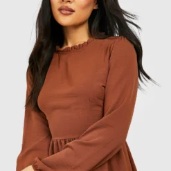 Robe Babydoll à Col Montant Et Volants -Pas Cher Vêtue Diva Magasin gzz33139 chocolate xl 3