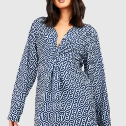 Robe Courte à Imprimé Géométrique -Pas Cher Vêtue Diva Magasin gzz33143 navy xl 2