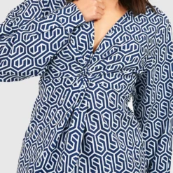 Robe Courte à Imprimé Géométrique -Pas Cher Vêtue Diva Magasin gzz33143 navy xl 3