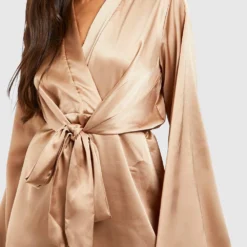 Robe Mi-longue Nouée Satinée à Manches Larges 9 Robe Mi-longue Nouée Satinée à Manches Larges -Pas Cher Vêtue Diva Magasin gzz33482 champagne xl 3