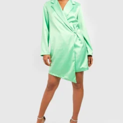 Robe Blazer Cache-cœur Satinée -Pas Cher Vêtue Diva Magasin gzz33495 lime xl 2
