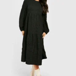 Maternité - Robe De Grossesse Babydoll Texturée -Pas Cher Vêtue Diva Magasin gzz33657 black xl 2