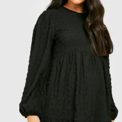 Maternité - Robe De Grossesse Babydoll Texturée -Pas Cher Vêtue Diva Magasin gzz33657 black xl 3