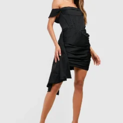 Robe Courte Satinée Drapée -Pas Cher Vêtue Diva Magasin gzz33949 black xl 2