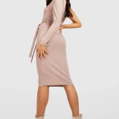 Robe Mi-longue Côtelée Asymétrique à Ceinture -Pas Cher Vêtue Diva Magasin gzz34121 stone xl 1 scaled