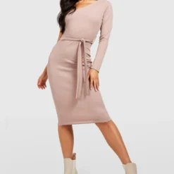 Robe Mi-longue Côtelée Asymétrique à Ceinture -Pas Cher Vêtue Diva Magasin gzz34121 stone xl 2 scaled