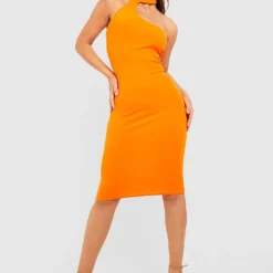Robe Mi-longue à Col Montant Et Découpe -Pas Cher Vêtue Diva Magasin gzz34141 orange xl 2