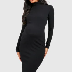 Maternité - Robe De Grossesse Texturée à Col Cheminée -Pas Cher Vêtue Diva Magasin gzz34228 black xl 2