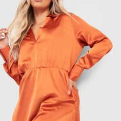Grande Taille - Robe Mi-longue Satinée -Pas Cher Vêtue Diva Magasin gzz34587 rust xl 3