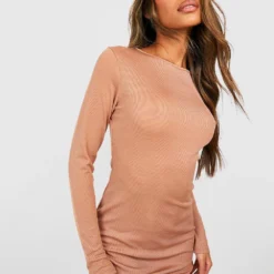 Robe Longue Côtelée à Manches Longues 8 Robe Longue Côtelée à Manches Longues -Pas Cher Vêtue Diva Magasin gzz34601 camel xl 2