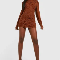 Robe Moulante En Mesh à Col Montant -Pas Cher Vêtue Diva Magasin gzz34621 chocolate xl 2