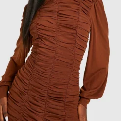 Robe Moulante En Mesh à Col Montant -Pas Cher Vêtue Diva Magasin gzz34621 chocolate xl 3