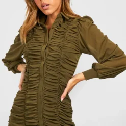 Robe Chemise En Mesh Froncée 9 Robe Chemise En Mesh Froncée -Pas Cher Vêtue Diva Magasin gzz34629 khaki xl 3